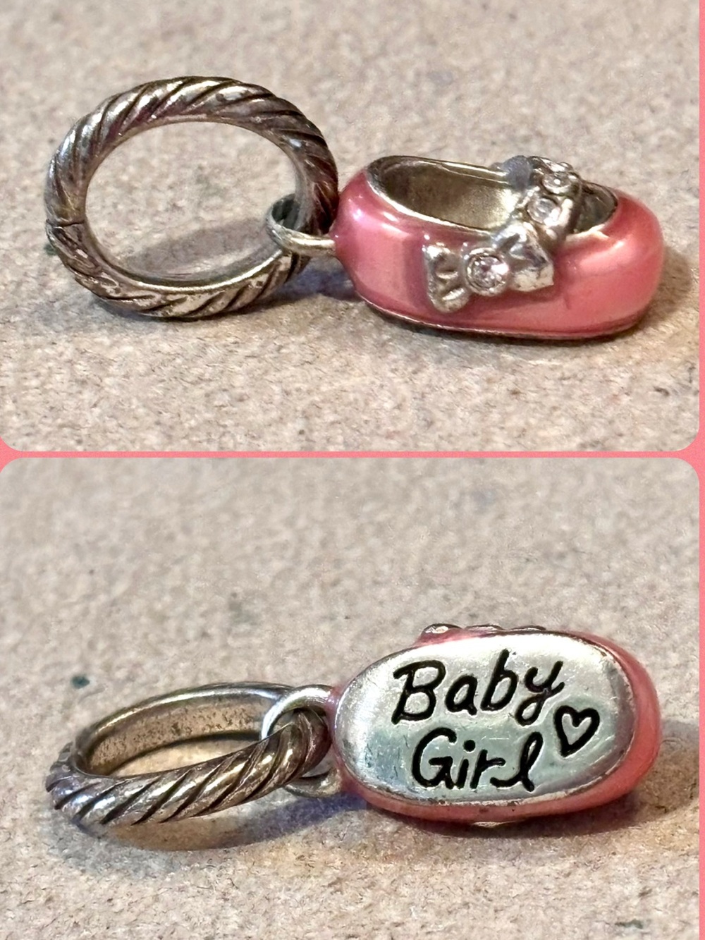 🆕Listing! Brighton Baby Girl Shoe charm Pink Crystals Baby Girl engraved on sole